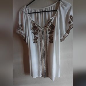 White Embroidered V-Neck Women’s Top
